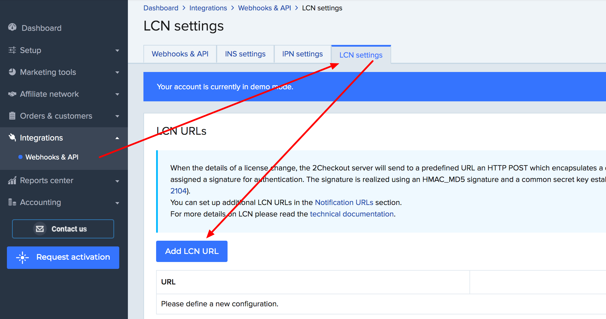 2Checkout LCN settings