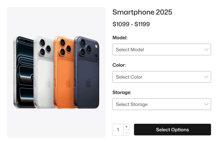 Default dropdowns on product page