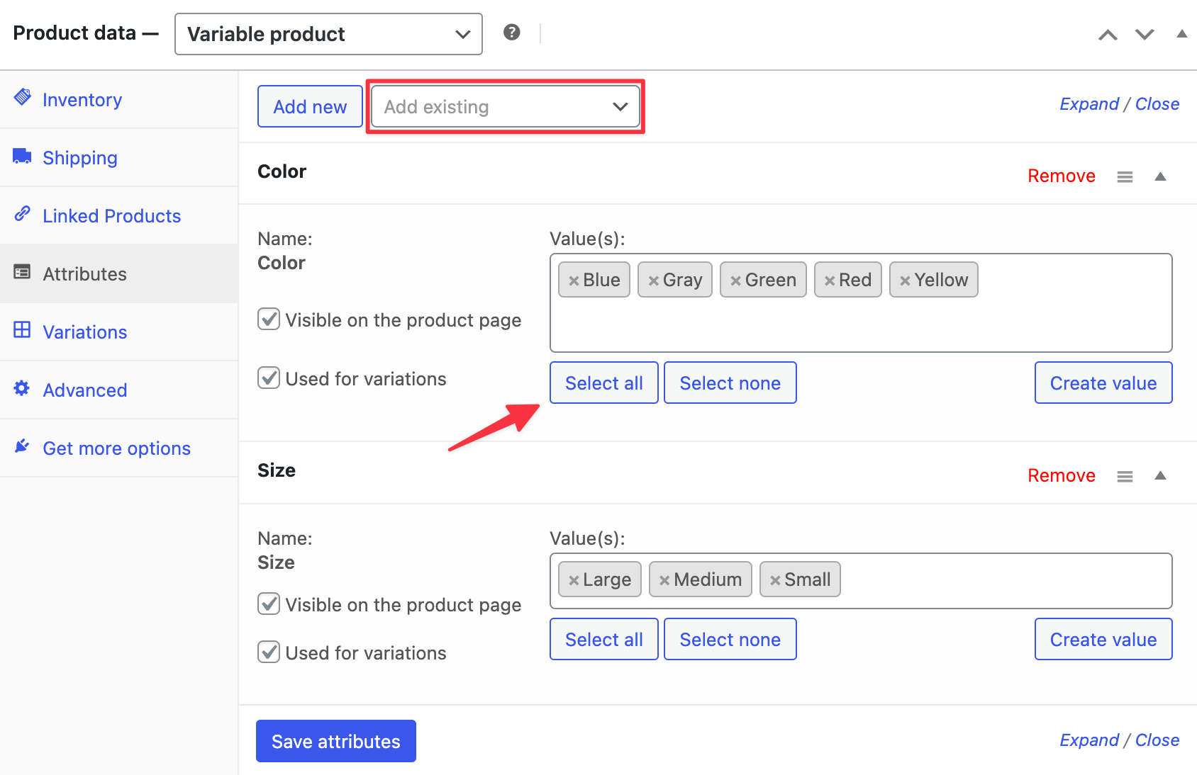 Adding-existing-attributes-as-variations-woocommerce