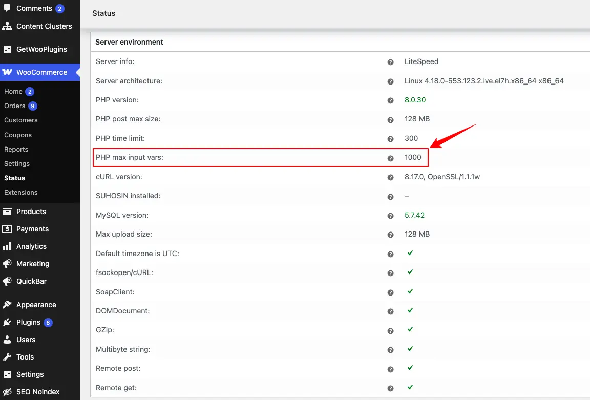 woocommerce-server-environment-status-php-max-input-vars